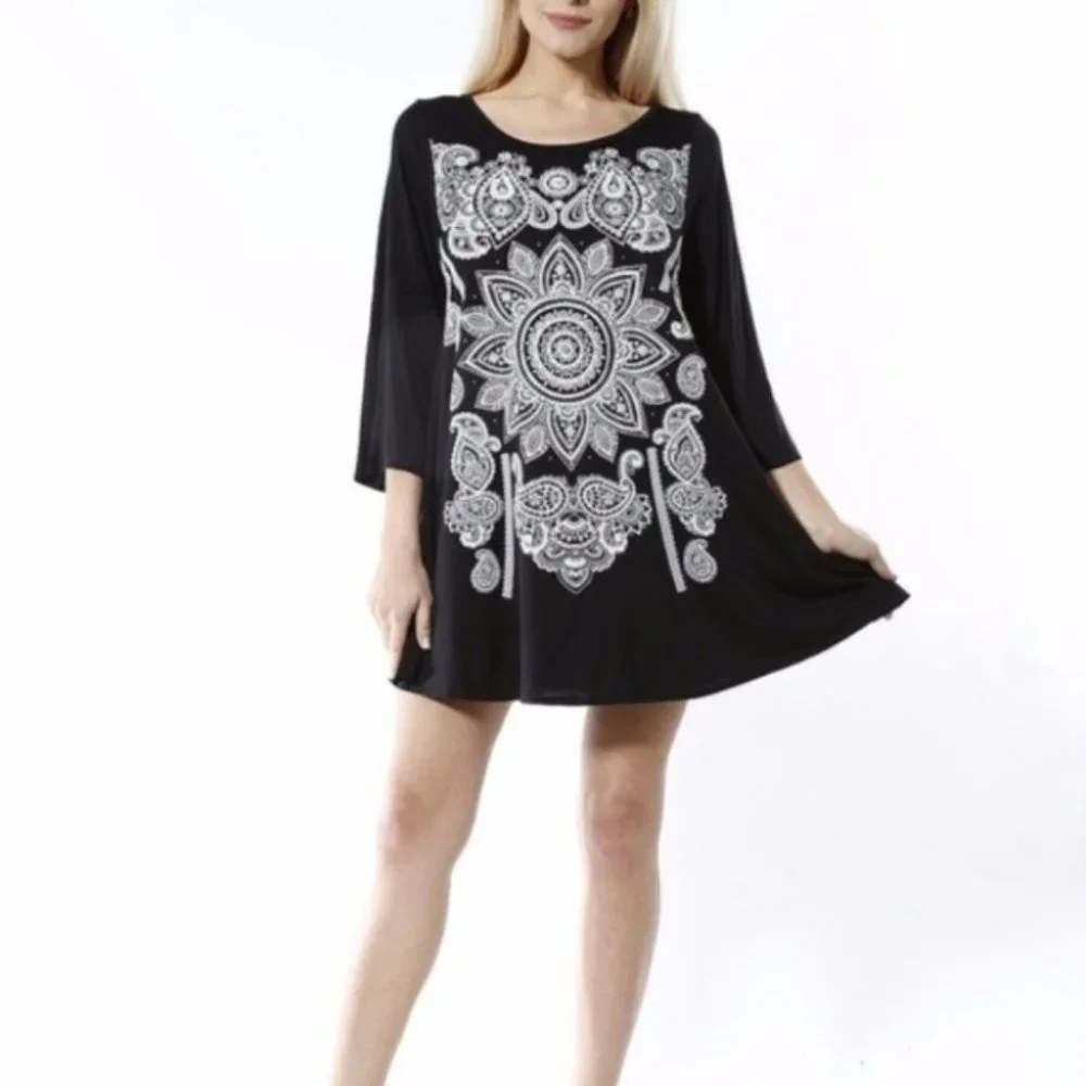 Womens Soft Black Tunic Mini Dress - Picture 1 of 3